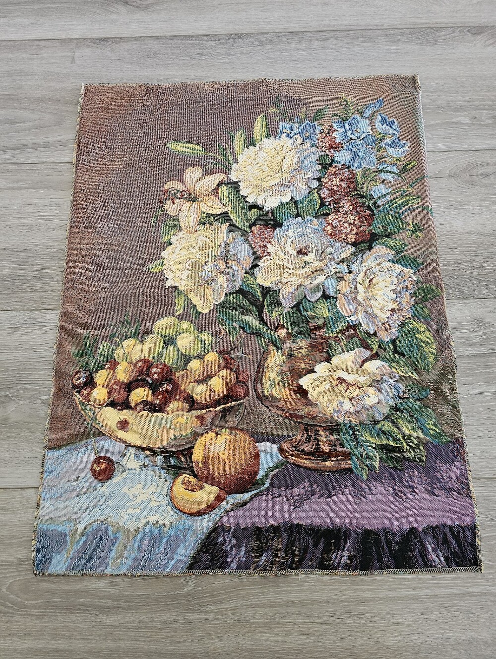 Vintage Russian Gobelen Tapestry | Floral Still Life Woven Wall Art | Peonies